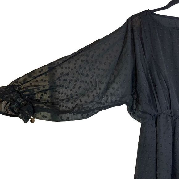 Urban Outfitters Lumière Black Swiss Dot Dolman Long Sleeve Mini Dress Size L - Picture 9 of 15